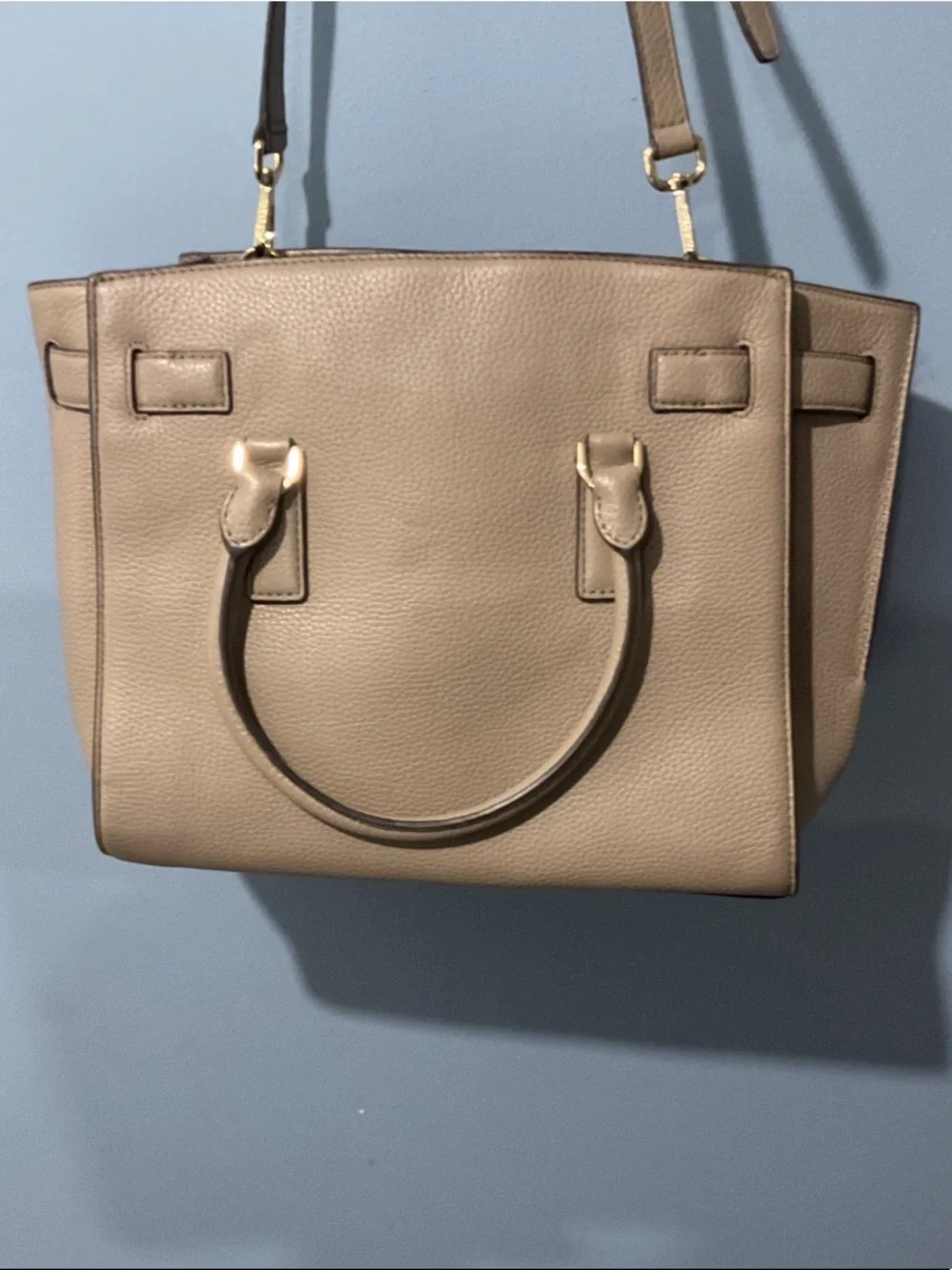 Michael Kors Pebble Leather Satchel in Taupe Beige with Gold Hardware